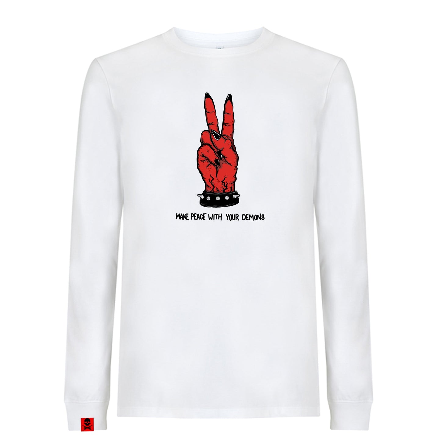 'Make Peace With Your Demons' Long sleeve T-Shirt (White) - Deth Kult