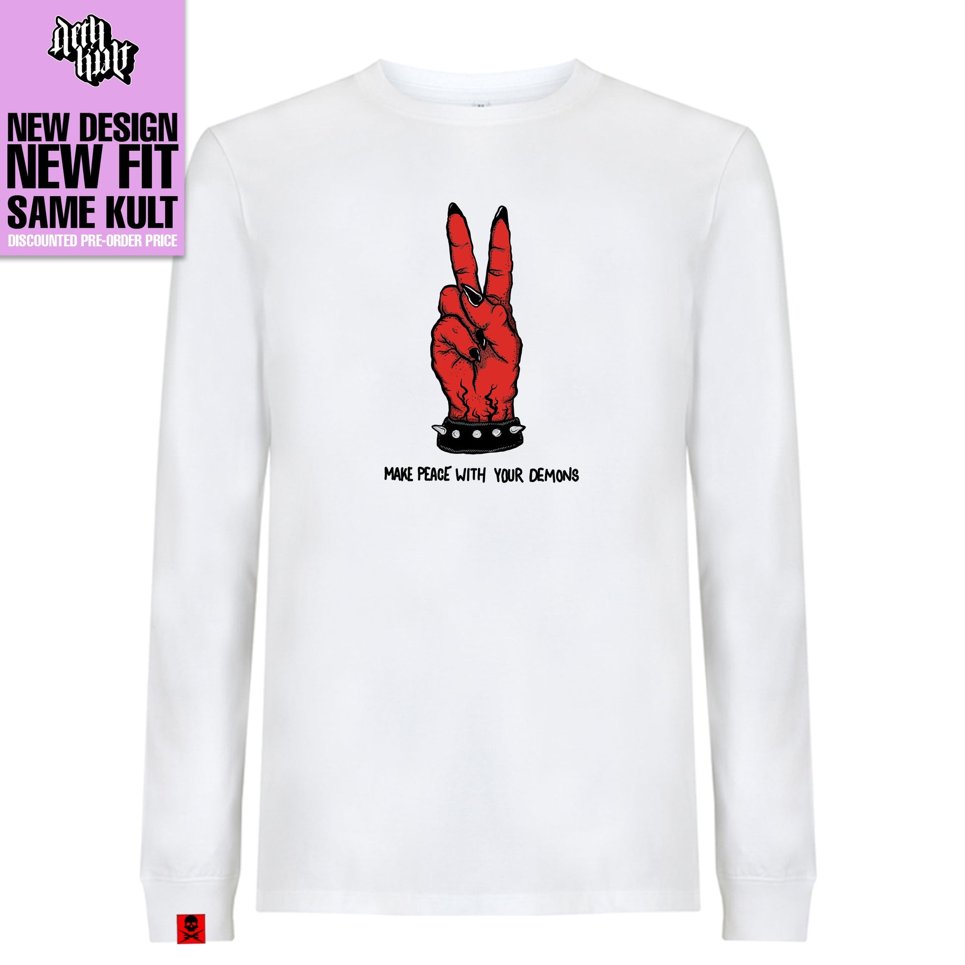 'Make Peace With Your Demons' Long sleeve T-Shirt (White) - Deth Kult